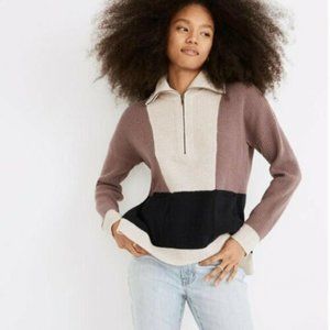 MADEWELL NWT GLENBROOK HALF-ZIP PULLOVER SWEATER IN COLORBLOCK XXS